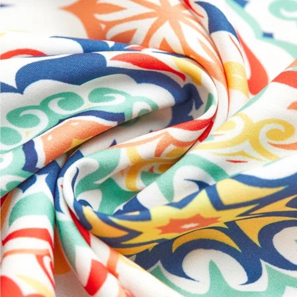 Chic Dress 3/4 Length Sleeve Multicolor Casual Summer Mini Dress Blue Orange - Picture 7 of 10